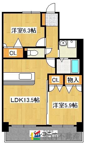 ブランコート筑紫野(2LDK/10階)の間取り写真