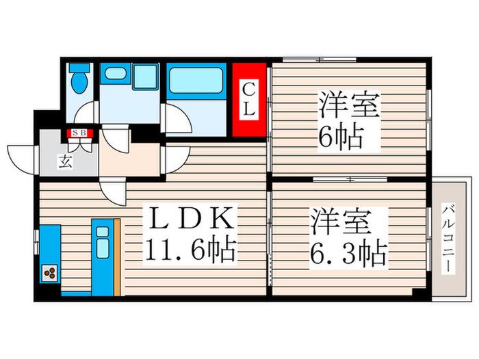 コスモリード船堀(2LDK/2階)の間取り写真