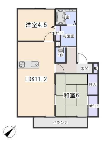 グリーンヒル二光(2LDK/1階)の間取り写真