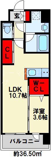 オーヴィジョンQULAS小倉金田(1LDK/5階)の間取り写真
