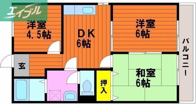 グリーンシティ(3DK/3階)の間取り写真