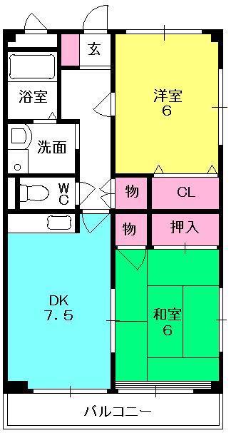 KMII夙川(2DK/1階)の間取り写真