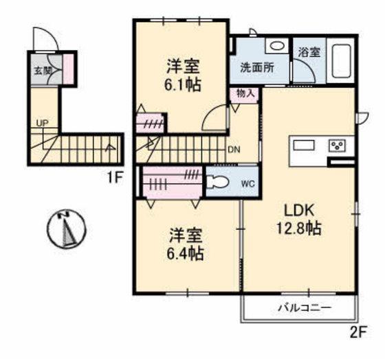 ヴィアソーレ川下(2LDK/2階)の間取り写真
