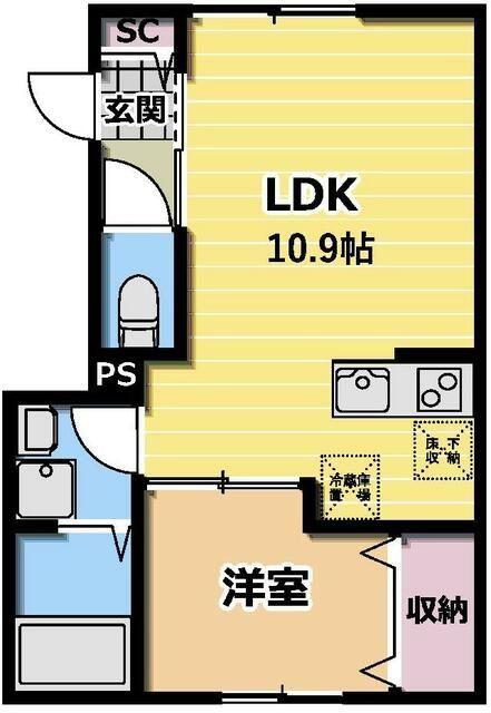 モンシャトー下馬(1LDK/1階)の間取り写真
