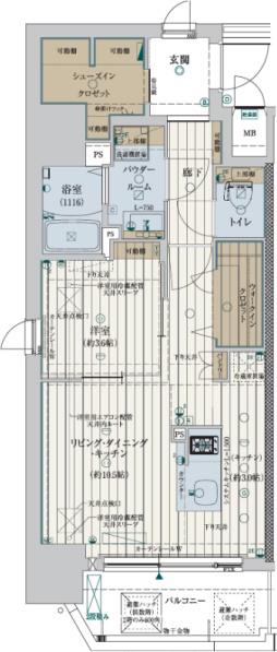 ファーストフィオーレ新町ファジスタ(1LDK/15階)の間取り写真