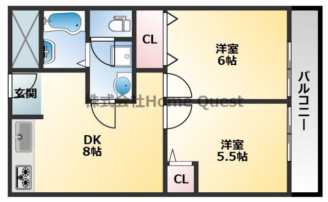 コーポ陣内I(2DK/3階)の間取り写真