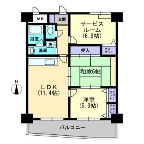 BELLA VISTA(3LDK/3階)の間取り写真