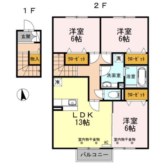 ラ・フェルマータ山室(3LDK/2階)の間取り写真