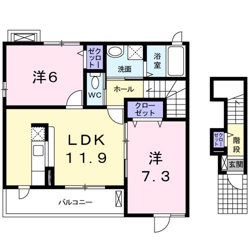ノース・カームリー(2LDK/2階)の間取り写真