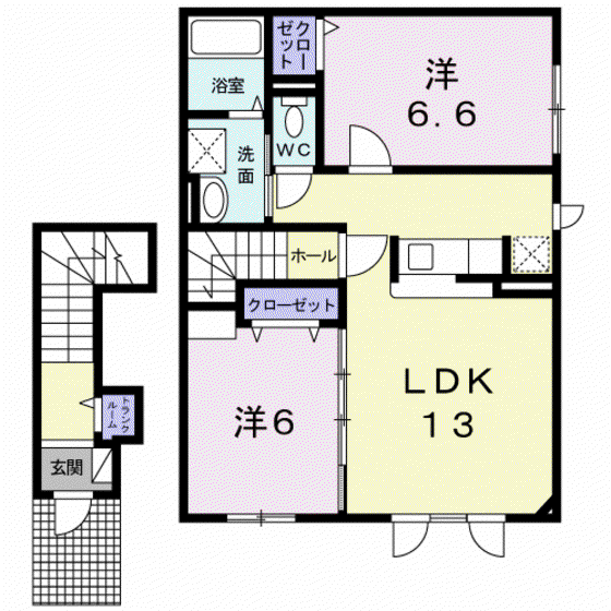 パールオブハート(2LDK/2階)の間取り写真
