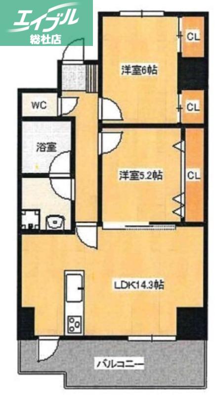 BELLA CASA ノース(2LDK/3階)の間取り写真