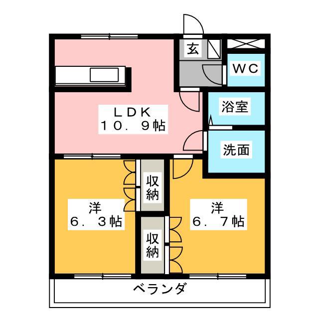 サニーハウス南B(2LDK/2階)の間取り写真