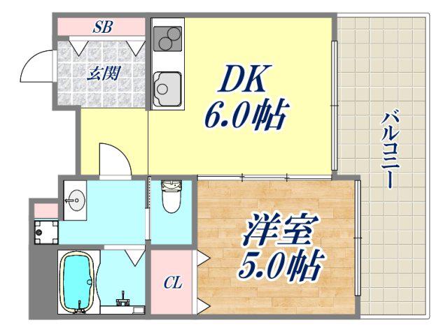 チェリービュウ芦屋川(1DK/5階)の間取り写真