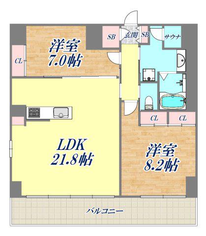 プレジオ西宮北口(2LDK/5階)の間取り写真