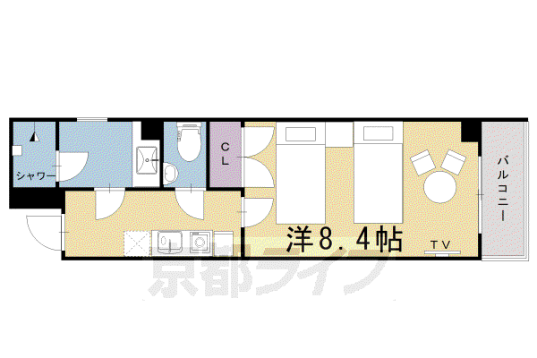バウハウス富小路三条(1K/2階)の間取り写真