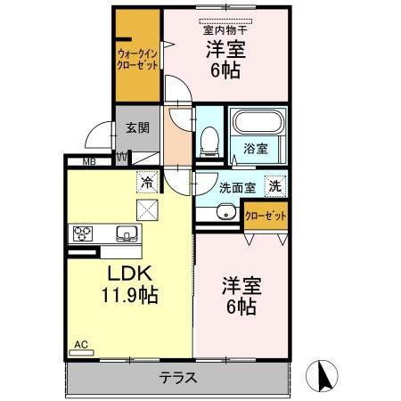 イーストヴィラ・ココ(2LDK/1階)の間取り写真