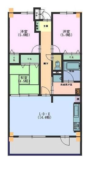 カトレアマンション(3LDK/2階)の間取り写真
