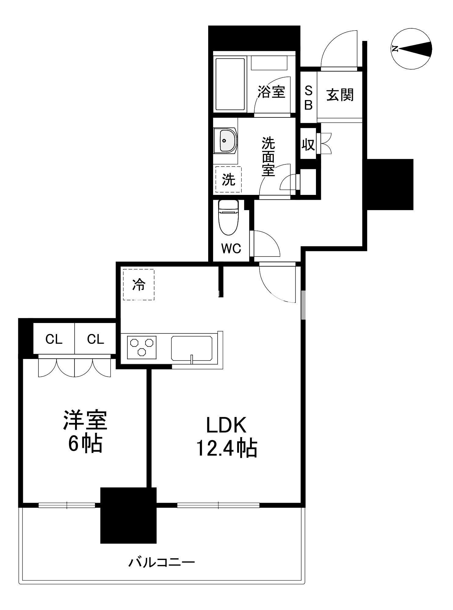 ローレルタワー堺筋本町(1LDK/12階)の間取り写真