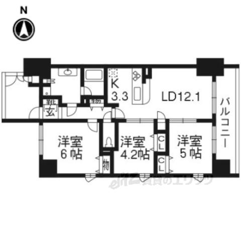 プレサンス京都西院301(3LDK/3階)の間取り写真