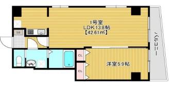 LEVANTE両国(1LDK/5階)の間取り写真