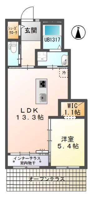 ベルメゾン宮裏(1LDK/1階)の間取り写真