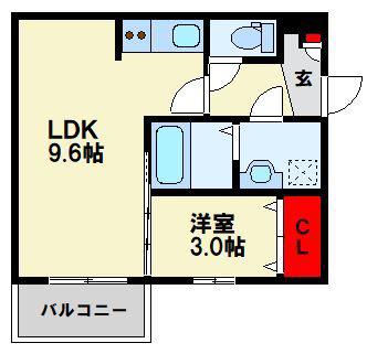 ジーメゾン八幡西リベル(1LDK/1階)の間取り写真
