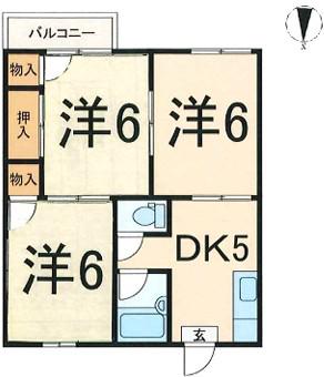 ミノルハイツA(3DK/2階)の間取り写真