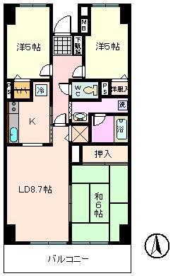 パスコグランドマンション新沼津(3LDK/8階)の間取り写真
