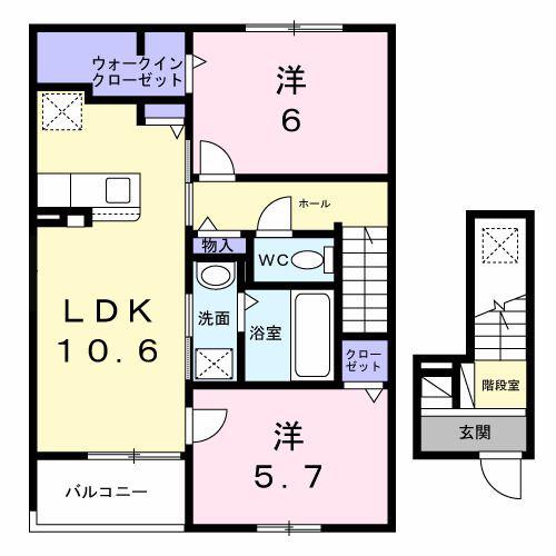 ソラーナ ユーユー(2LDK/2階)の間取り写真