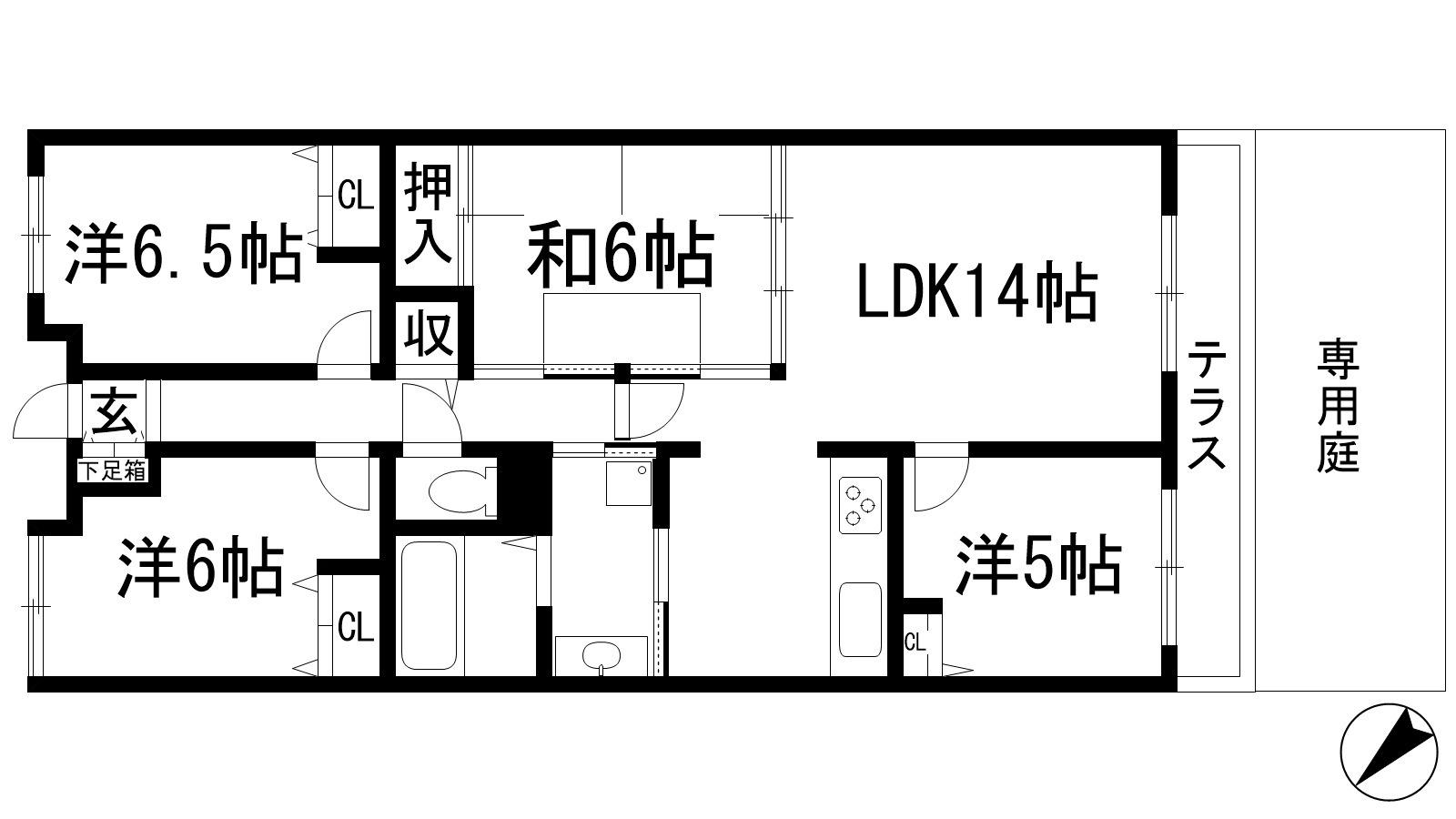 花咲く丘の街C(4LDK/1階)の間取り写真