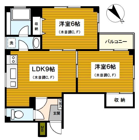 パールハイツ(2LDK/4階)の間取り写真