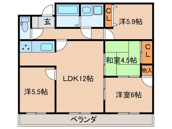 ユニオンハイツ戸崎(4LDK/6階)の間取り写真