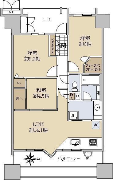 レスタージュ北花田(3LDK/4階)の間取り写真