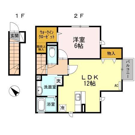 ドエル中野Ⅱ(1LDK/2階)の間取り写真