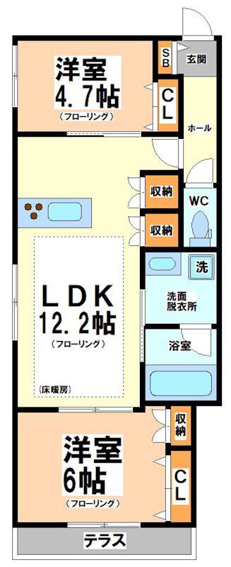 HILLTOP ウエスト(2LDK/1階)の間取り写真