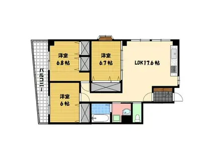 シャル夢館白鳥(3LDK/3階)の間取り写真