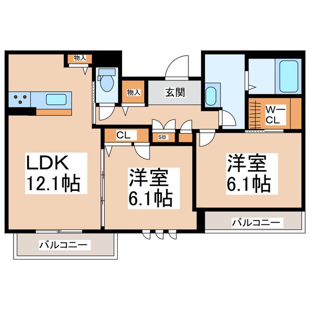 グレイス・ヴィラ水前寺(2LDK/2階)の間取り写真