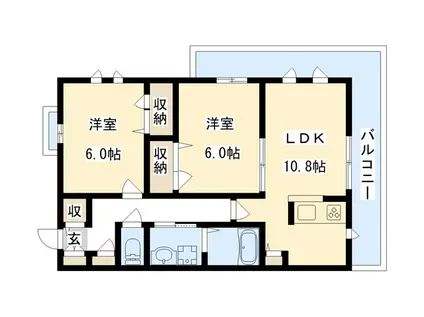 ガーネ フリューゲル(2LDK/2階)の間取り写真