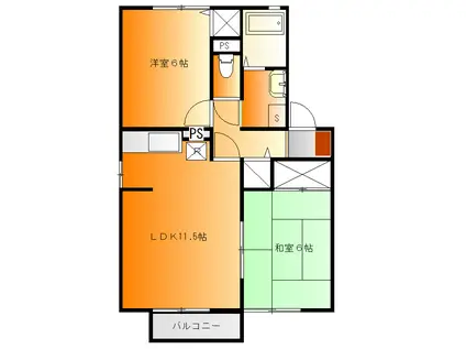 ロイヤルガーデンE(2LDK/1階)の間取り写真