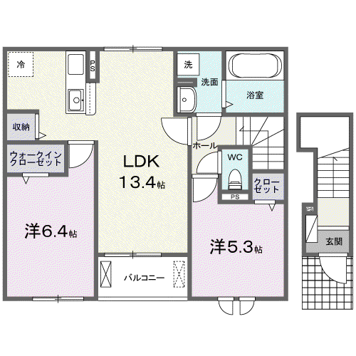 エアリー(2LDK/2階)の間取り写真
