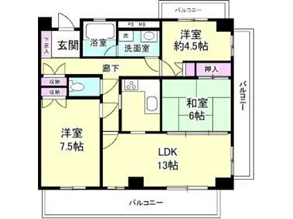 メイプル末廣NO.18(3LDK/4階)の間取り写真