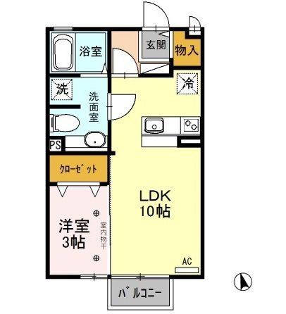 グランソシエB棟(1LDK/2階)の間取り写真