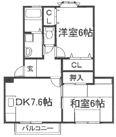 ジュネス香呂(2DK/2階)の間取り写真