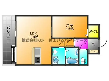 S-RESIDENCE久留米六ツ門I(1LDK/4階)の間取り写真