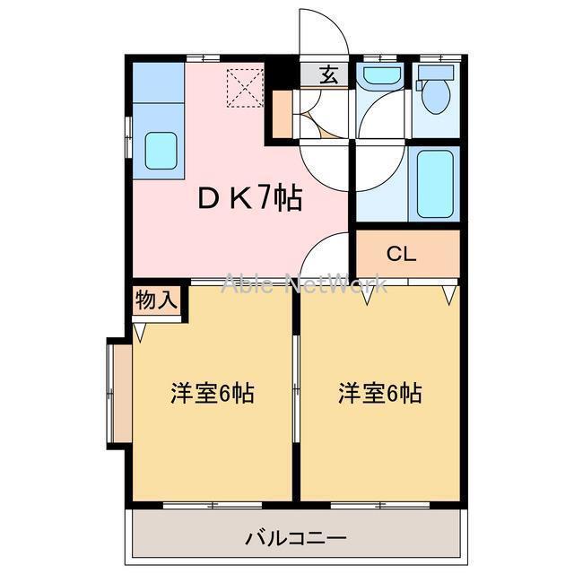 ソシアサニーヒル(2DK/2階)の間取り写真