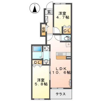 パートリア・アイ(2LDK/1階)の間取り写真
