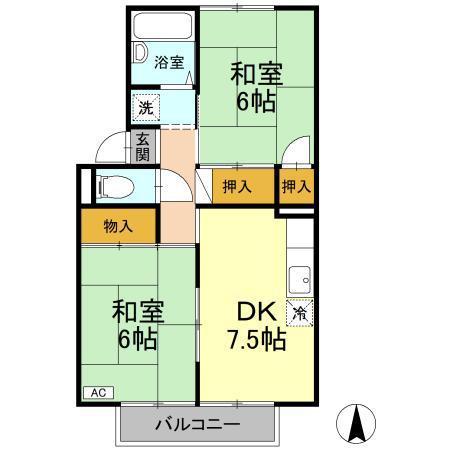 ラフィーネA棟(2DK/2階)の間取り写真