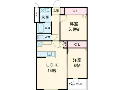 FACE MANSION(2LDK/2階)の間取り写真