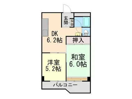 バッハレジデンス芦屋ウエスト(2DK/7階)の間取り写真