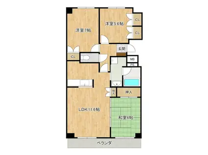 サーパス大輪町(3LDK/9階)の間取り写真